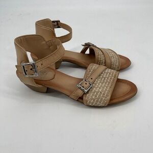 Miz Mooz Leather and‎ Raffia Heeled Sandals Chaise Sand Size EU 39 US 8.5